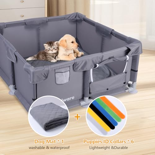 Puppy PlayPen, 28×28×15 in Dog Play Pen Indoors,Small Animals Playpen with Gate for Chick/Kitten/Puppy/Guinea Pig/Rabbits/Hamster/Chinchillas - style: 28×28×15in