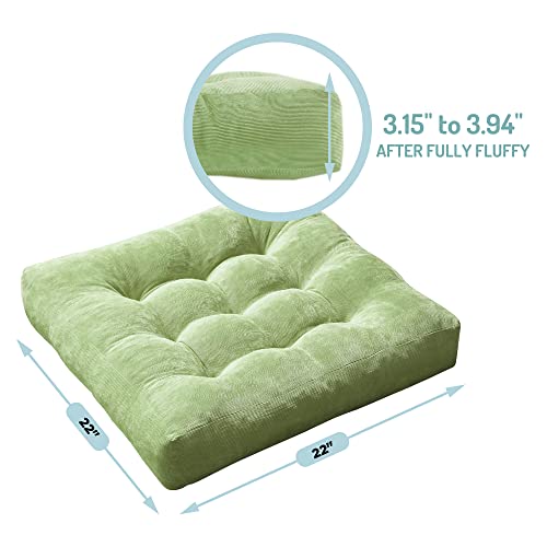 Degrees of Comfort Meditation Floor Pillow, Square Large Pillows Seating for Adults, Tufted Corduroy Cushion for Living Room Tatami, Green 22x22 Inch - color: Square | Green | 1 Pack, size: 1 Pack
