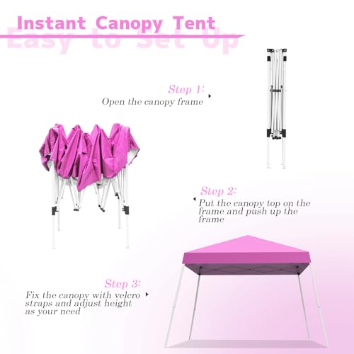Canopy Tent, 10X10 FT Pop Up Canopy Outdoor Instant Tent Slant Legs with Carrying Bag, Portable Gazebo Shelter for Patio Deck Garden and Beach - 8X8 FT Canopy Cover (Pink) - color: Pink
