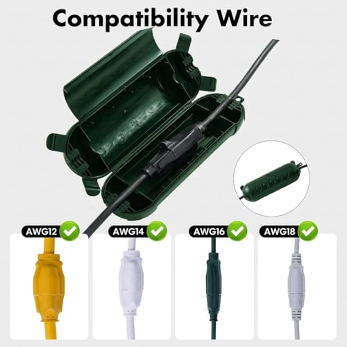 3 Pack Outdoor Extension Cord Cover IP44 Waterproof, Weatherproof Extension Cord Protector Box for Outdoor Plug & Outlet, Ideal for Christmas Lights, Garden Tools, Patio, Green - color: Green-Big