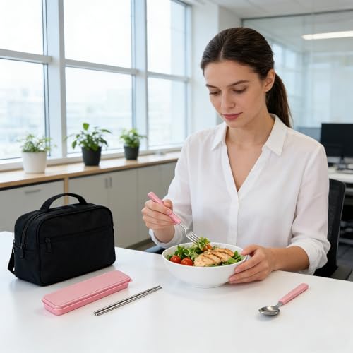 Nicunom 9 Pack Reusable Travel Utensils with Case, Portable Stainless Steel Flatware Set, Knife Fork Spoon Chopsticks, for Camping Lunch Box Picnic