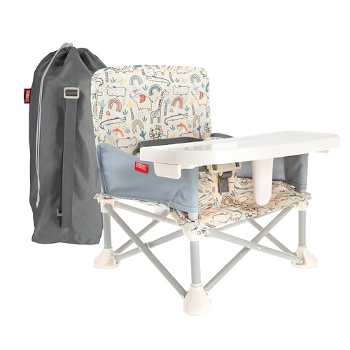 Nuby Pop-Up Booster Seat with Removable Tray - 6+ Months - Portable Booster Seat for Floor for Indoor/Outdoor Use - 3-Point Safety Adjustable Straps - Summer Travel Essentials - Safari - color: Safari