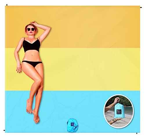 BINDLE Eco-Beach Blanket 84"x80" Large, Recycled Lightweight Material, Sand Free Water Resistant Sandproof, Oversized Portable Picnic Mat for Outdoors Camping Travel, Beach Vibes - color: Beach Vibes, size: L-7'x7' (1-4 persons)