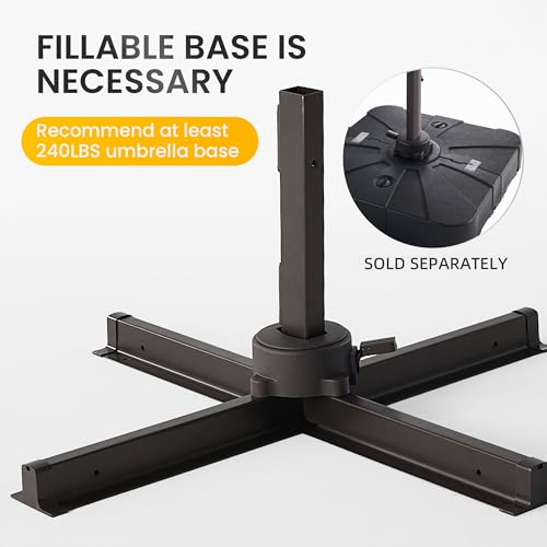10 X 13 FT Cantilever Patio Umbrella with LED Lights Outdoor Heavy Duty Double Top Windproof Rectangle Offset Umbrellas with 360-degree Rotation for Pool Deck Backyard, Black - color: Black, size: 10' X13'-Weighted Base Not Included