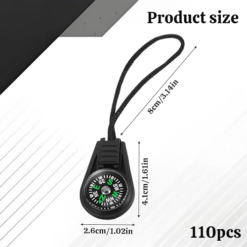 110 Pcs Mini Survival Compass Outdoor Camping Hiking Pocket Compass Mini Compass Party Favor for Paracord Bracelet Necklace Key Chain Outdoor Activities Hiking Accessory（Black）