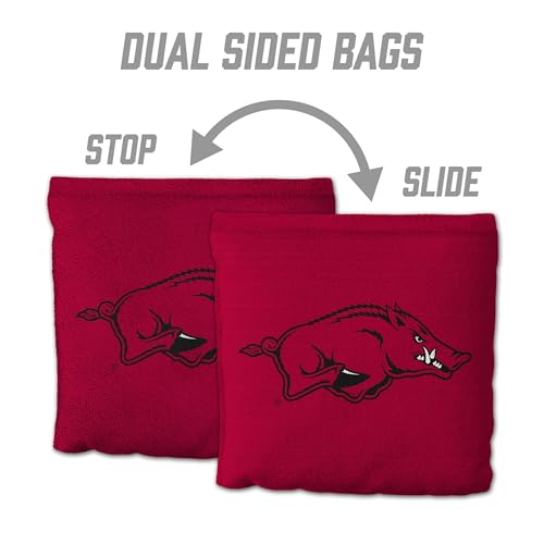 YouTheFan Officially-Licensed NCAA Set of 8 Cornhole Bags - All Weather Dual Sided Slide & Stop - Regulation Size with Carry case - color: Arkansas Razorbacks