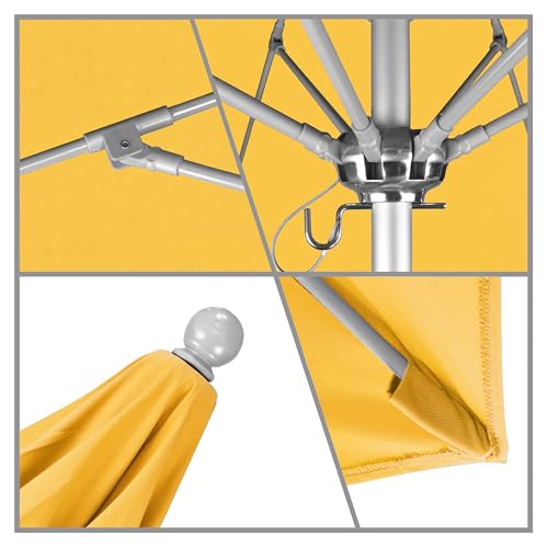 California Umbrella 9' Round Aluminum/Fiberglass Umbrella, Push Open, Silver Pole, Olefin Lemon Fabric - color: Lemon