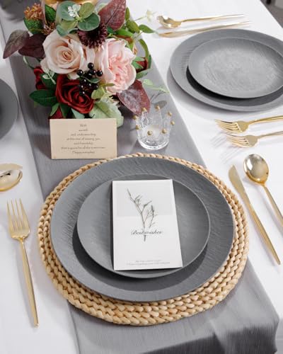 WONDERFUL 32pcs Dark Grey Plastic Plates Reusable Plates Unbreakable and Dishwasher safe Dishes Set Outdoor Plate Includes:16 Dinner 10" & 16 Dessert Plate 7.3" Suitable for Camping Outdoor Party - color: Dark Drey