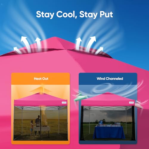 Quictent 10x10 Pop Up Screened Canopy Tent, Instant Setup for 1 Person with Netting, Portable & Compact, Waterproof & UV Protection, Ideal for Camping, Beach, Parties, and Outdoor Events - color: Pink