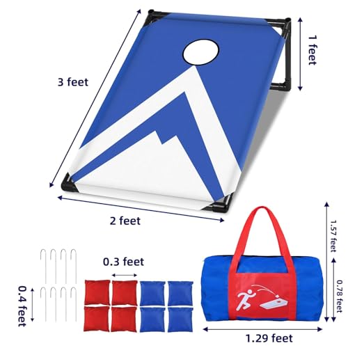 NZQXJXZ 3x2 ft Cornhole Board Set with 8 Bean Bags and Carrying Bag, Outdoor Toss Game Set for Kids and Adults, Portable Corn Hole Sets for Beach Lawn Backyard - color: Simple red and blue
