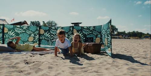 Premium 20 ft Beach Windscreen, Privacy Screen, Wind Blocker - Pineapple Oasis, Free Rubber Mallet and Carry Bag Included - color: Pineapple Oasis