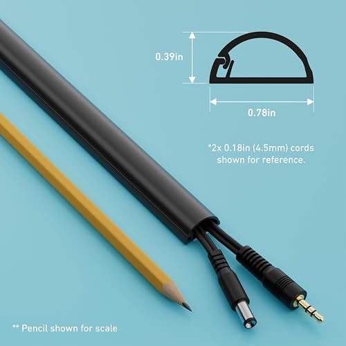 D-Line Half Round Cord Hider, Patented Cable Cover, Hide TV Wall Mount Wires, Raceway for Cords, Decorative Wire Covers, Paintable, Adhesive Cable Concealer, 2X 0.78in W x 0.39in H x 39in L, Black - color: Black, size: 0.78x0.39in - 2x 39in