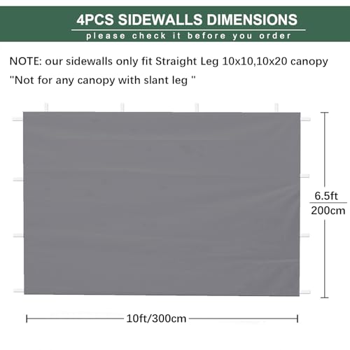 Dark Grey SideWall for 10x10 Canopy Frame, 3 Pack SunWall and 1Pack Door Only, (with Zippers) - color: Dark Grey, size: 4 Sidewalls
