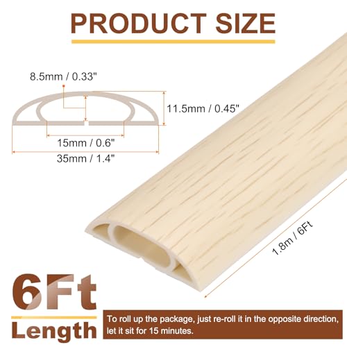 HARFINGTON 6ft Cord Cover Floor W0.6 x H0.33 Inner Channel PVC Hide Extension Cable Floor Wire Hider Wire Covers Protector for Prevent Cable Trips Cables Management, Wood Beige - color: Wood Beige, size: 6ft