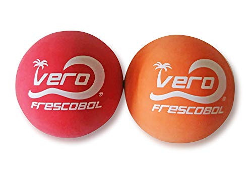Vero American Birch Wood Frescobol Paddles Wrapped with Premium Padded Grips, Official Red & Orange Balls, Neoprene Protective Beach Bag. Made in USA.