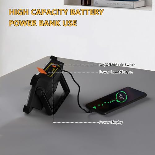 120W Solar Rechargeable Work Light, 144 LED Portable Flood Light with Stand, IP66 Waterproof 4 Modes LED Job Site Lighting Flashlights for Mechanic Camping Fishing Car Repair(Black 1 Pack) - style: Black 1 Pack