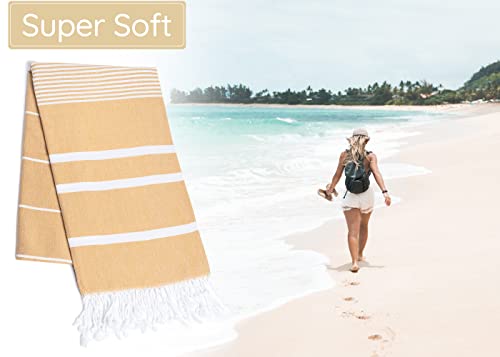 Premium Turkish Beach Towel – 100% Cotton, Quick Dry, Sand Free, Oversized Beach Towels 35”x67” – Ideal for Travel, Pool, and Beach Blanket – Honey Yellow Color - color: Yellow