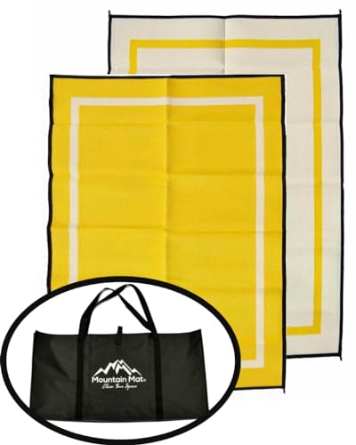 Mountain Mat 5x7 Yellow RV Patio Mat with Carry Bag – Extra Thick 5mm Recycled Poly Rug – Waterproof, Reversible, Heavy-Duty – Premium Camping Mat for Patio, Beach, Deck (Yellow with Carry Bag, 5'x7') - color: Aspen Yellow [5x7], style: 5' x 7'