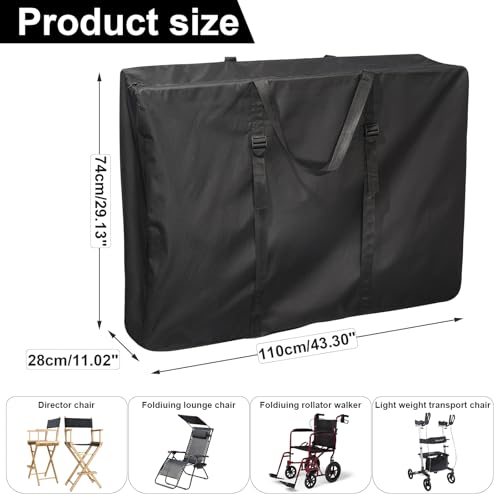 Extra Large Outside Folding Chair Storage Bag with Zipper and Handles, 600D Folding Chair Carry Bag for Zero Gravity Chair Cover, Portable Folding Lounge Chair Carrying Bags, 43" L x 11" W x 29" H - color: Black - 2 Pack