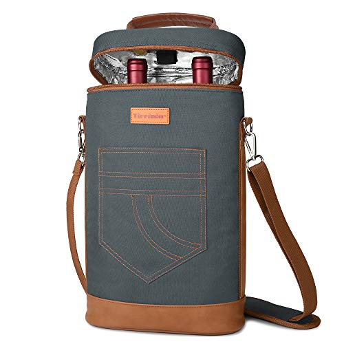 Tirrinia 2 Bottle Wine Gift Tote Carrier - Insulated & Padded Versatile Cooler Bag for Travel, BYOB Restaurant, Wine Tasting, Party, Great Gift for Wine Lover, Gray - color: Gray 2, size: 2 Bottle-without front pocket