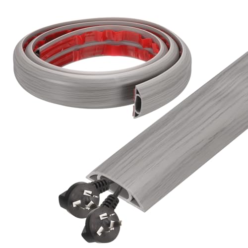HARFINGTON 4ft Cord Cover Floor W0.6 x H0.33 Inner Channel PVC Hide Extension Cable Floor Wire Hider Wire Covers Protector for Prevent Cable Trips Cables Management, Wood Grey - color: Wood Grey, size: 4ft