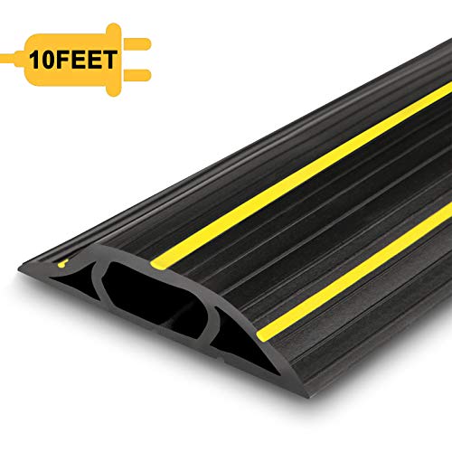AGPTEK Heavy Duty Floor Cable Cover Cable Protector, 10 Ft Floor Cord Protector 3 Channels Floor Cord Cover (Mid Channel 0.93") Contains Cords, Cables and Wires, Good for Office, Home, or Outdoor - color: Black-Extended