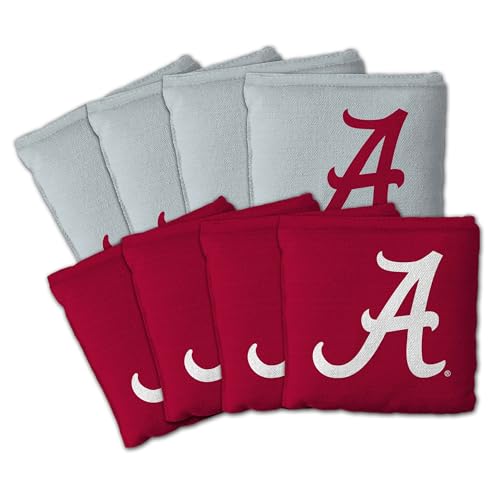 YouTheFan Officially-Licensed NCAA Set of 8 Cornhole Bags - All Weather Dual Sided Slide & Stop - Regulation Size with Carry case - color: Alabama Crimson Tide