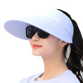 Sun Visor Hats Women Large Brim Summer UV Protection Beach Cap - color: White