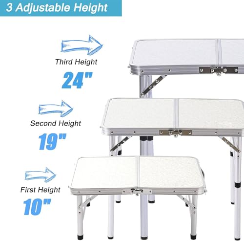 YUFIFAIRY Small Folding Table Portable, 24''L x16''W Foldable Camp Table with 3 Adjustable Height, Indoor Outdoor Lightweight Aluminum for Outdoor Cooking Picnic, (3 Heights) - color: Silver, size: 24''L x16''Wx24"H