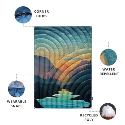 Camping Blanket,Lightweight Puffy Printed Camping Blanket Packable Outdoor Blanket for Camping,Traveling, Stadium, Hiking, Picnics - color: Sunset, size: 52x75"