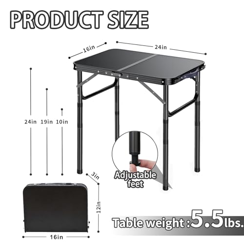 Yriuat Outdoor Side Table, Portable 3 Adjustable Height Small Outdoor Folding Table, Aluminum Foldable Patio Side Tables for Outside Indoor, Plant Stand Coffee End Table for Pool, Porch,Garden(Black) - color: Black