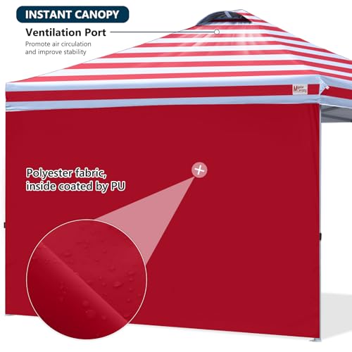 MASTERCANOPY Durable Pop-up Canopy Tent with 1 Sidewall (10'x10',Red Stripe) - color: Red Stripe, size: 10x10
