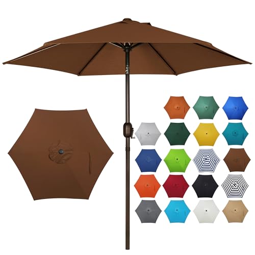 Blissun 7.5 ft Patio Umbrella, Yard Umbrella, Outdoor Market Umbrella with Push Button Tilt Crank, Brown - color: Brown