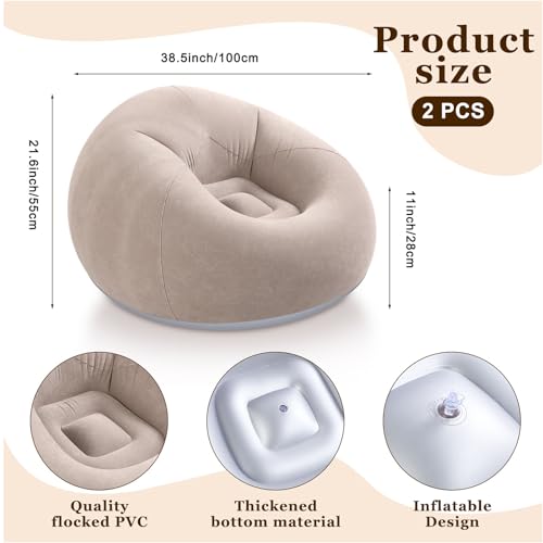 Realspring Inflatable Bean Bag Chairs Outdoor Blow up Camping Chairs Inflatable Lazy Sofa Folding Portable Bean Bag Loungers Couch for Movie Night(Coffee,2 Pcs) - color: Coffee