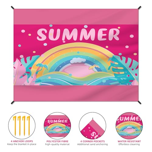 DPWCVM Beach Blanket Waterproof Sandproof Large Beach Mat 83" X 106" for 5-7 Adults Sand Free Mat Quick Drying,Lightweight & Durable with 4 Stakes & 4 Corner Pockets for Beach Camping .(Pink) - color: Pink, size: 83" X 106"