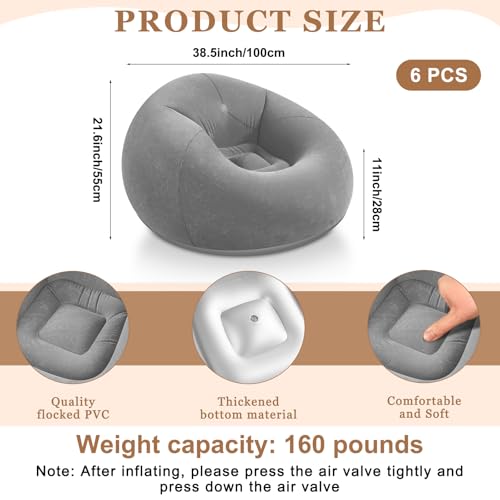 Realspring 6 9 12 Pcs Inflatable Bean Bag Chairs for Adults with Electric Air Pump, Blow up Couch Folding Portable Inflatable Couch Lazy Sofa for Outdoor Movie Night Camping(Gray,6 Pcs) - color: Grey