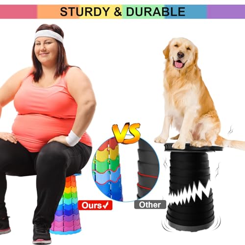 Doseno Upgraded Foldable Stool Thickened, Portable Collapsible Stool Retractable Stool for Fishing, Hiking Tours, BBQ, Parties, Outdoor Activities (Rainbow)