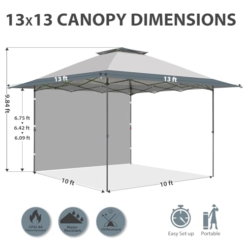 EAGLE PEAK 13x13 Pop up Canopy Tent w/One Wall, Instant Canopy Easy Set up Folding Shelter w/One Privacy Curtain, 169 Square Feet Sun Shade, Light Gray - color: Light Gray