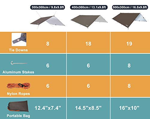 Unigear Hammock Rain Fly, 16.5/14.4/13.1/9.8ft Camping Tarp, UV Protection & Waterproof & Lightweight for Camping, Backpacking and Outdoor Adventure (Brown, 9.8 * 13.1ft) - color: Brown, size: 9.8*13.1ft