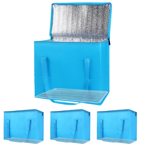 Bodaon 4-Pack Cooler Insulated Food Delivery Bag, X-Large Bags for Grocery/Catering/Shopping, Rideshare Delivery Bag, Thermal Hot Pizza, Large Cold and Frozen, XL Tote, Blue With Bottom - color: Blue with Bottom, size: X-Large