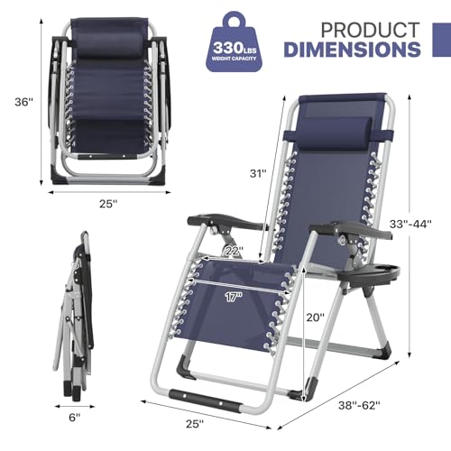 Magshion Zero Gravity Chair with Cushion, Reclining Outdoor Patio Lounge Chair, Folding Indoor Anti Gravity Recliner, Portable Lounger with Removable Cup Holder Side Tray and Pillow Headrest (Blue) - color: Blue