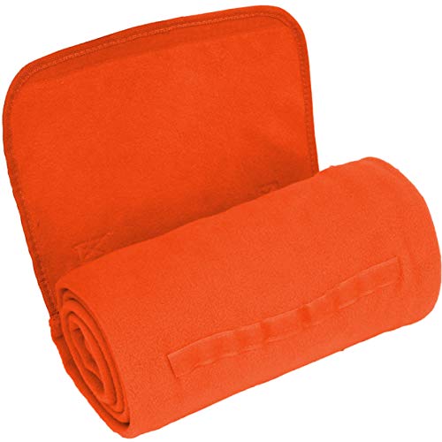 Threadart Personalized Embroidered Portable Blanket with Carrying Strap | Monogrammed Customized Travel Sports Stadium | Soft Fleece | 58in x 48in - Orange | for Picnic, Outdoor Blanket