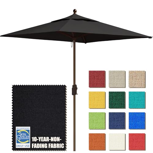EliteShade USA 10-Year-Non-Fading 6x6Ft Square Market Patio Umbrella, UPF 50+ UV Protection Performance Sun Umbrella, Heavy Duty Commercial Grade Outdoor Table Umbrella with Crank, Windproof Vented Top for Garden, Pool, Deck and Outdoor Playsets, Black -