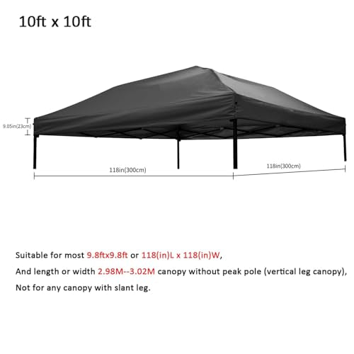 10x10 Canopy Replacement top,10x10ft Pop Up Canopy Top Cover,Silver Coated Durable Replacement Canopy top for Straight Leg Canopy Frame,Black(1 PCS Top Cover Only) - color: Black