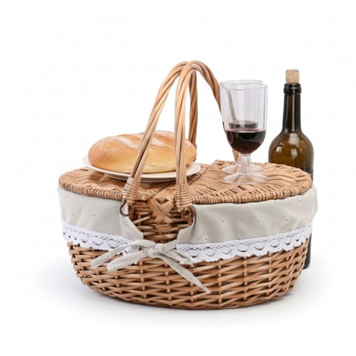 Wicker Picnic Basket with Lid and Handle Sturdy Woven Body with Washable Lining,Little Flowers - color: Little Flowers