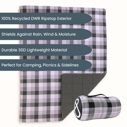 ROAM Weatherproof Sherpa Fleece Blanket - Durable Recycled Ripstop Exterior, Eco Insulation, Compact Travel Design, Machine Washable, All-Season Outdoor & Indoor Blanket, 75" x 52" (Stonebrook Plaid) - color: Stonebrook Plaid