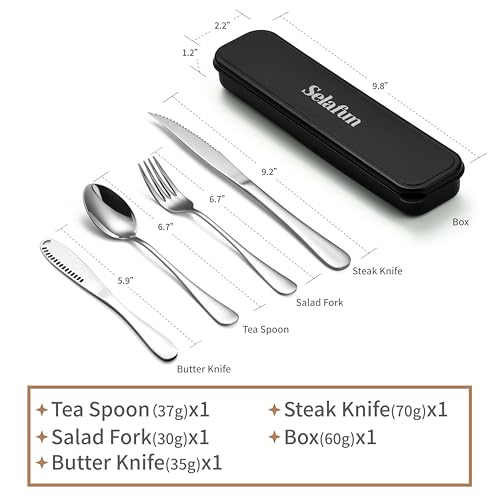 5-pieces Travel Set with Case Portable Silverware Utensils Set for work, Stainless Steel Reusable Flatware Set Cutlery Set for Camping Picnic Hiking Office (silver, 5.9) - color: Silver, size: 5.9 inch