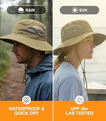 GearTOP Wide Brim Sun Hat for Men & Women, UPF 50+ Fishing Hat with Detachable Neck Flap & Face Cover Gardening Boonie Sunhat - color: Khaki Floater
