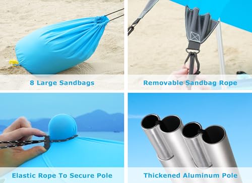 Gorich Beach Tent Sun Shelter with 8 Sandbags, UPF50+ Protection & Windproof Pop Up Beach Canopy Tent Sun Shade for Family, Travel & Camping, Easy Setup Canopy Umbrella - color: Skyblue, size: 7 x 7 FT