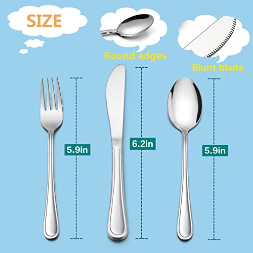 LIANYU 12-Piece Kids Silverware Set, Stainless Steel Toddler Utensils Flatware Set, Child Cutlery Tableware for 4, Include knives Forks Spoons, Mirror Finished, Dishwasher Safe - color: Silver